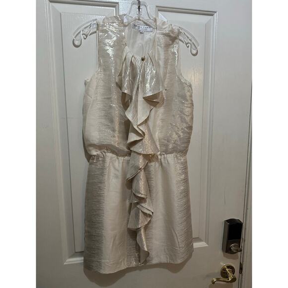 Trina Turk Women's Cream Silk Ruffle Front Mini Dress Size 2 - Picture 1 of 9
